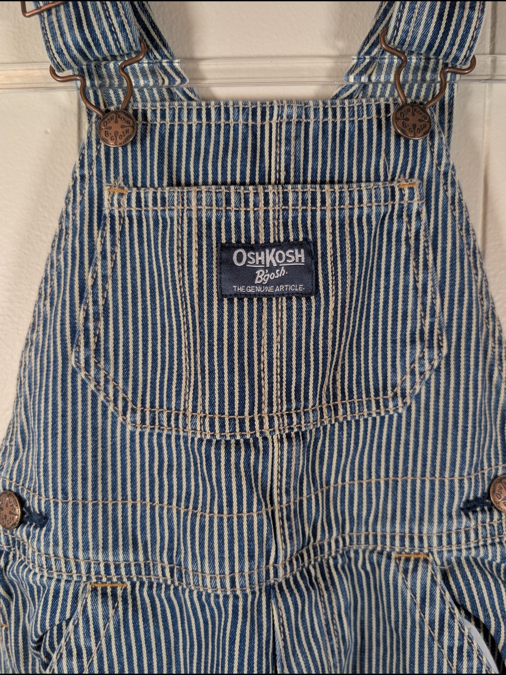 OshKosh B’gosh Toddler 2T Blue Hickory Stripe Denim Overalls Carpenter Style